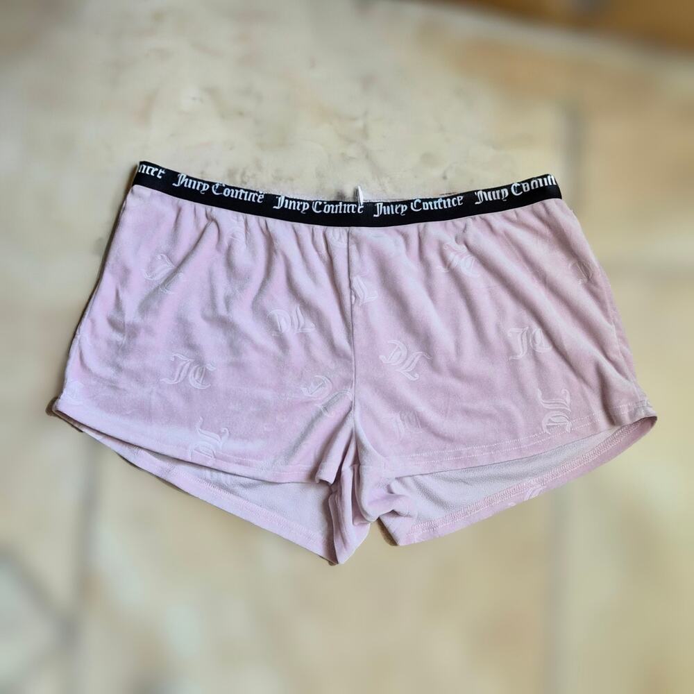 Juicy Couture Pink Velour Pajama Shorts Embossed JC Logo Logo Elastic Waist L